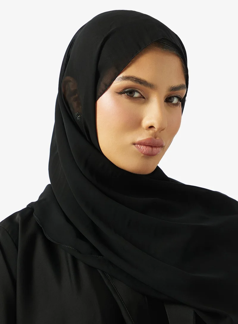 hayas closet  Black Pleat Details Abaya With Sheila for Women | Best Price UAE